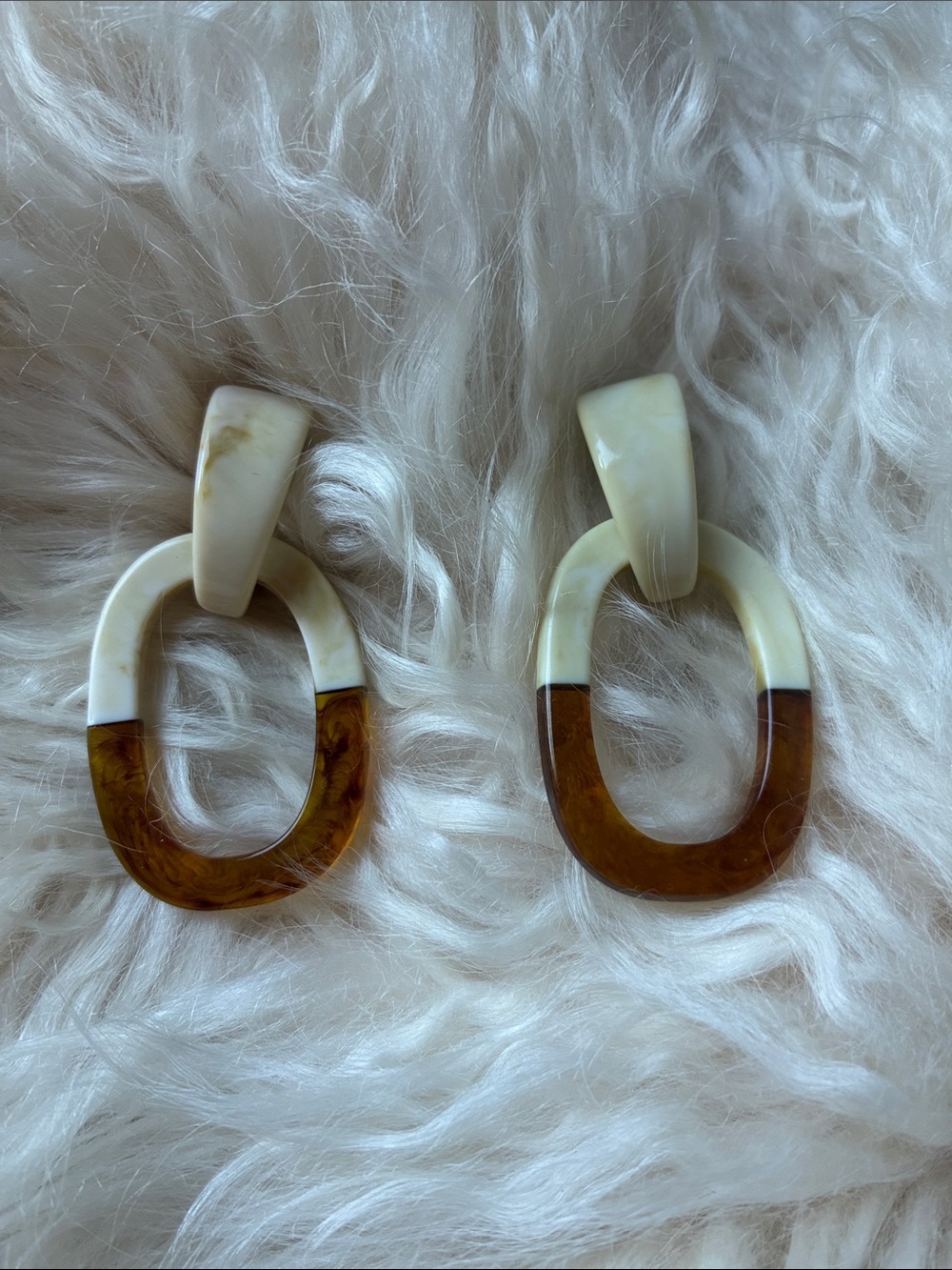 J.Crew Two-Tone Cream and Brown Resin Drop Earrings